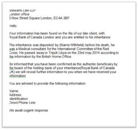 Example of fraud email