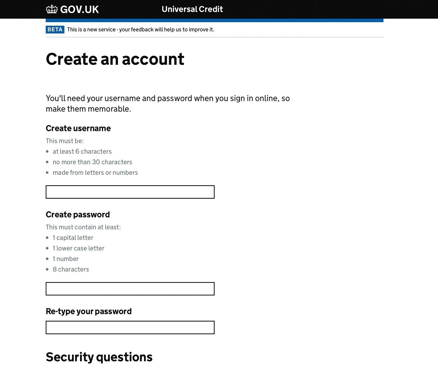 Universal Credit - Create an account 