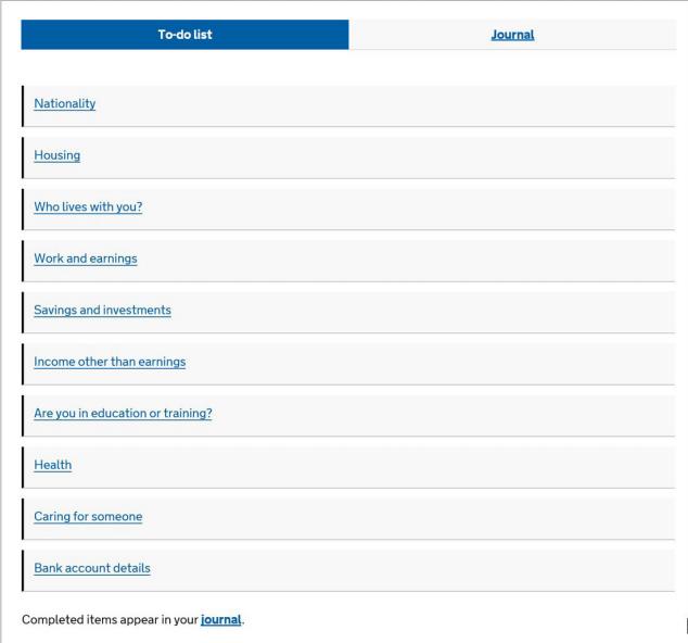 Universal Credit - To do list
