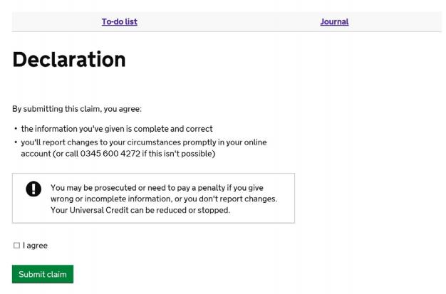 Universal credit - Declaration 